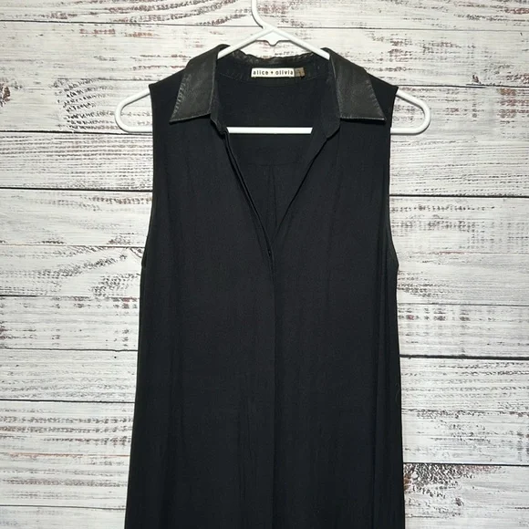 Alice + Olivia Kali TShirt Style Dress Lamb Leather Collar Small - Picture 4 of 17